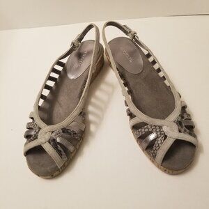 Aerosoles Grey and Black Peep-Toe Animal Print Suede and Leather Sandal  sz 8.5